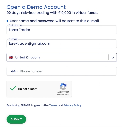 Forex.com demo account registration form