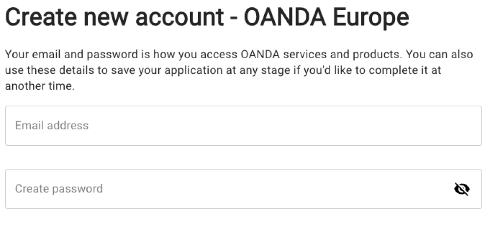 OANDA live account sign-up form