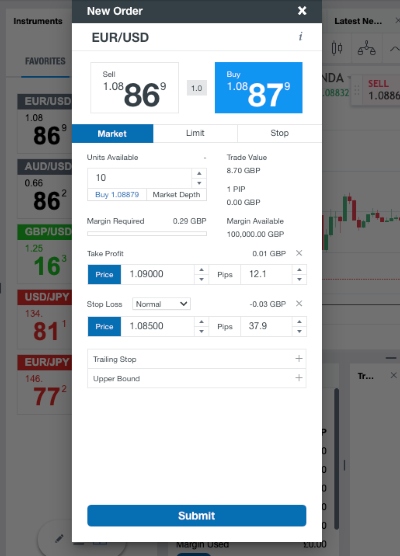 OANDA new trade widget