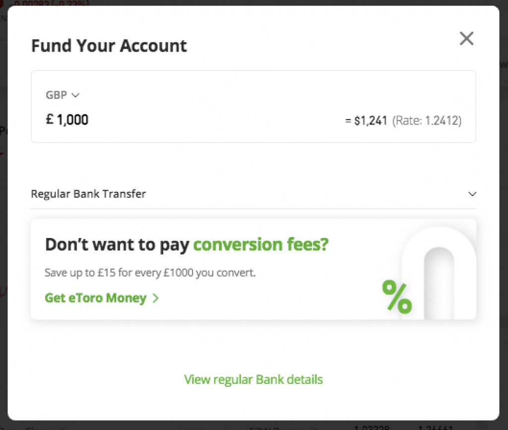 Funding an eToro account