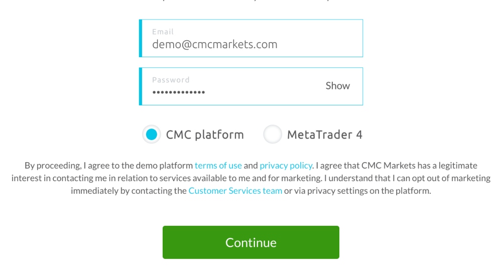 Signing up for a CMC Markets demo trading account