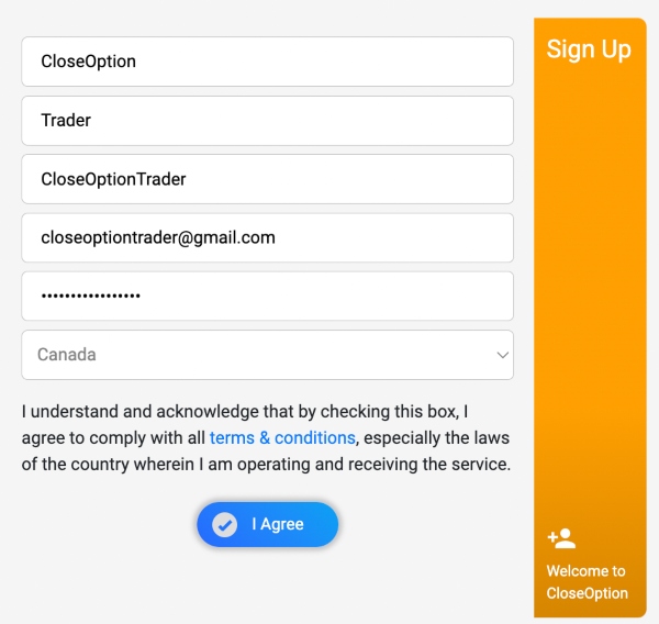 CloseOption application form