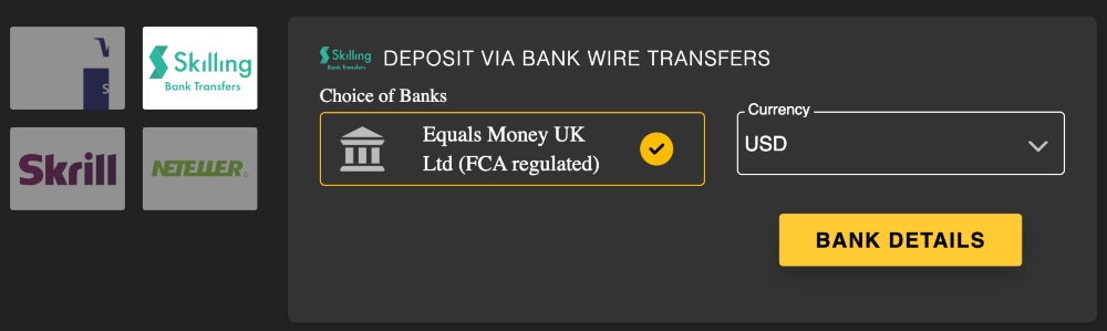 Making a wire transfer to Skilling.com
