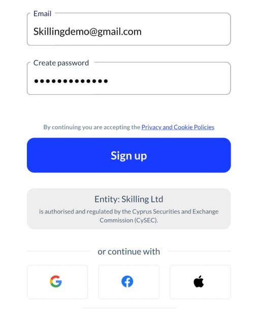 Skilling demo account registration 