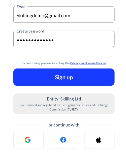 Skilling demo account registration