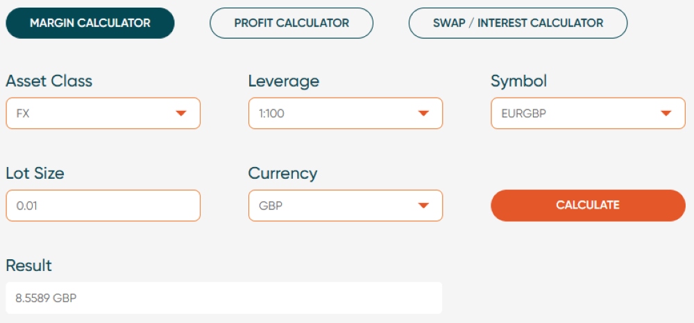 Margin calculator in use at Vantage