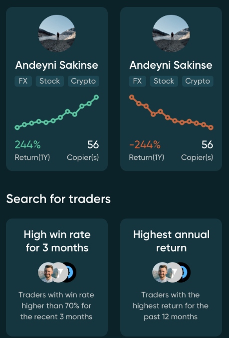 Copy traders available at Vantage