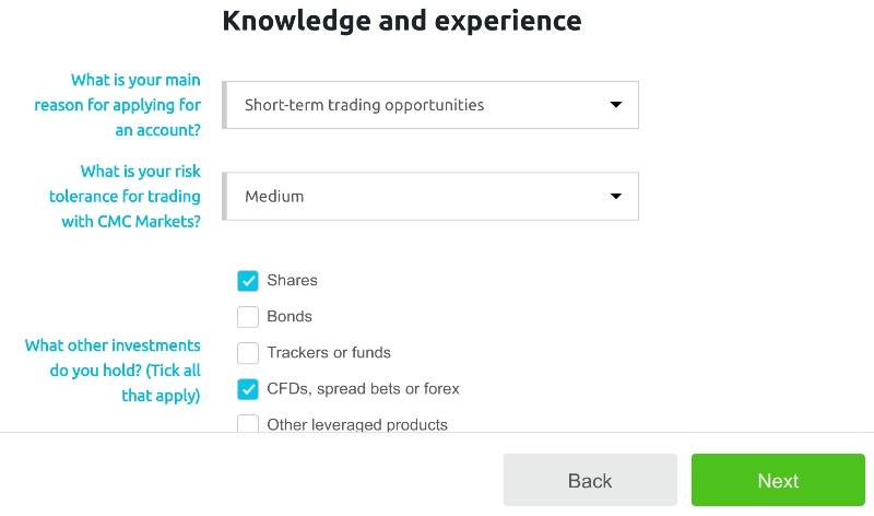 Filling out the CMC Markets account application form