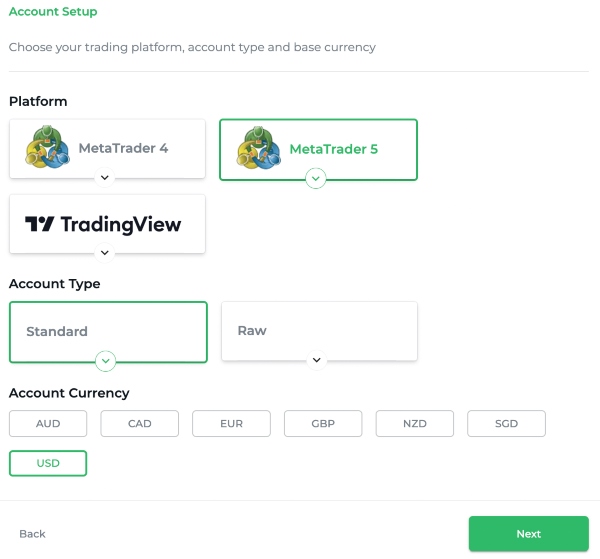 Choosing Eightcap account parameters