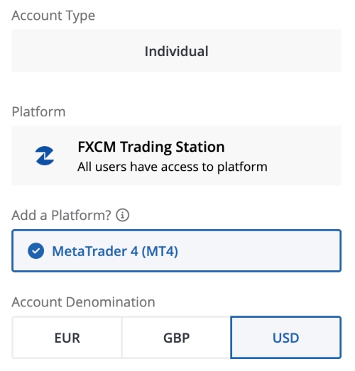 FXCM new account application form