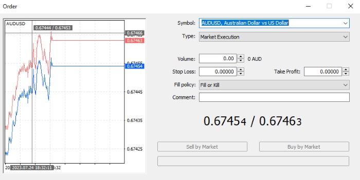 Making a forex trade at Fusion Markets