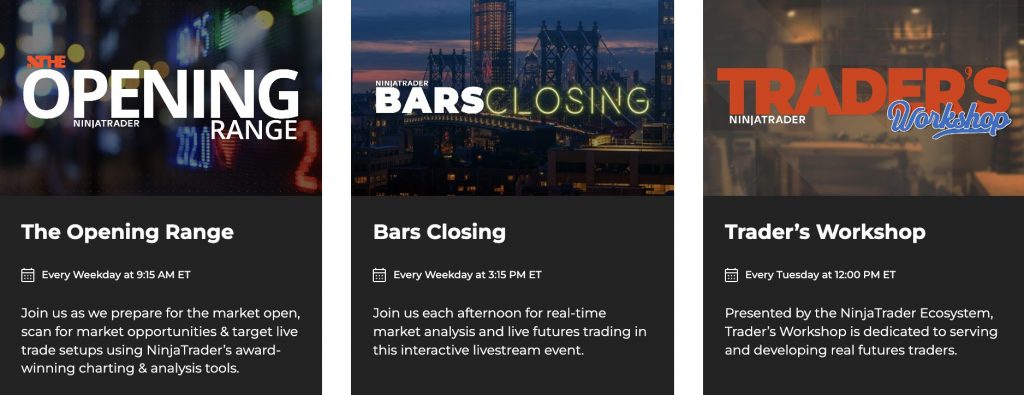 Weekly live streams at NinjaTrader