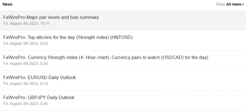 News feed on ThinkTrader platform