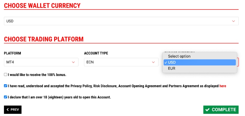 Signing up for LQDFX trading account