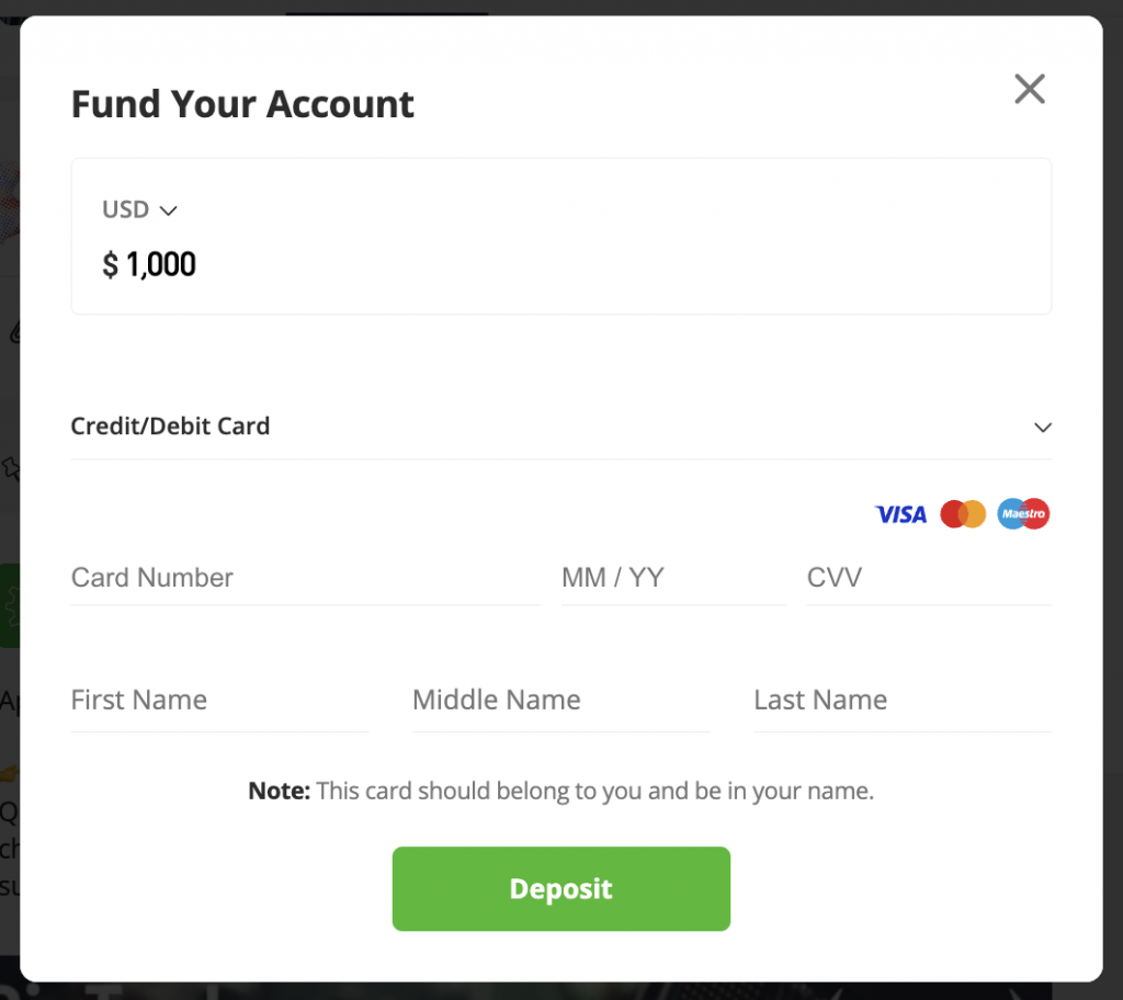 Funding my eToro account with a debit card