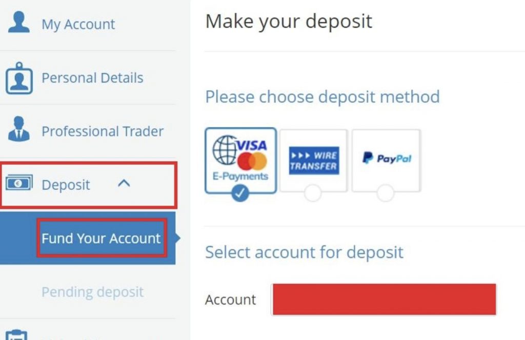 Deposit process at AvaTrade using debit cards