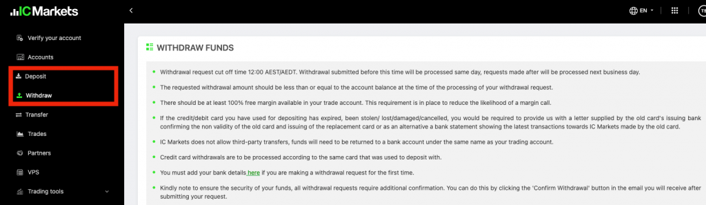 Deposits and withdrawals using PayPal at IC Markets