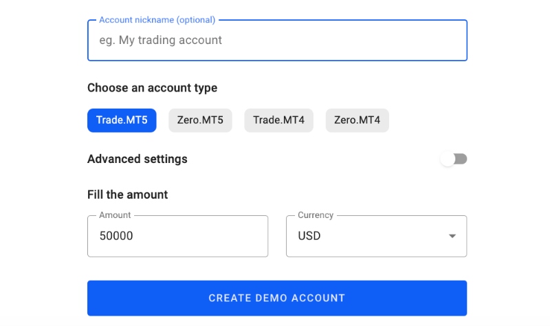 Opening a demo account at Admiral Markets