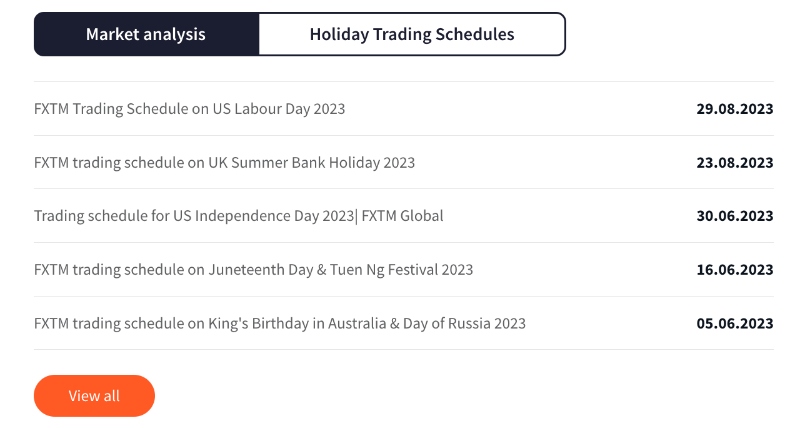 Holiday hours at ForexTime