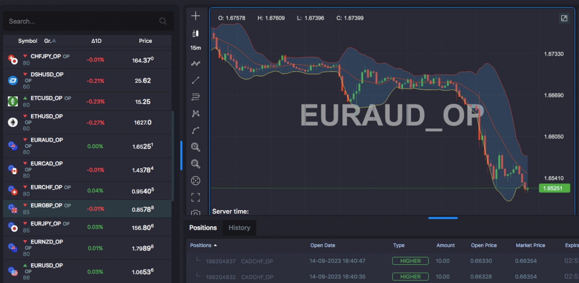 Screenshot of GC Option WebTrader platform