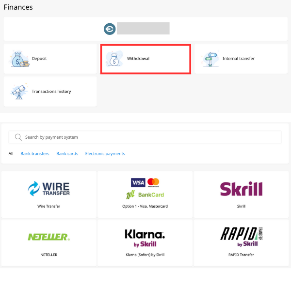 Withdrawal process at FBS