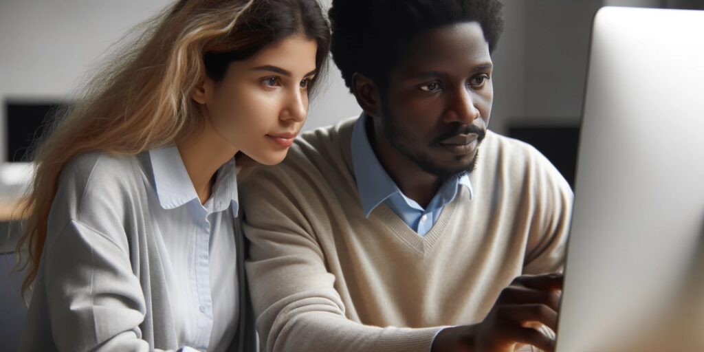 A man instructing a woman how to trade forex