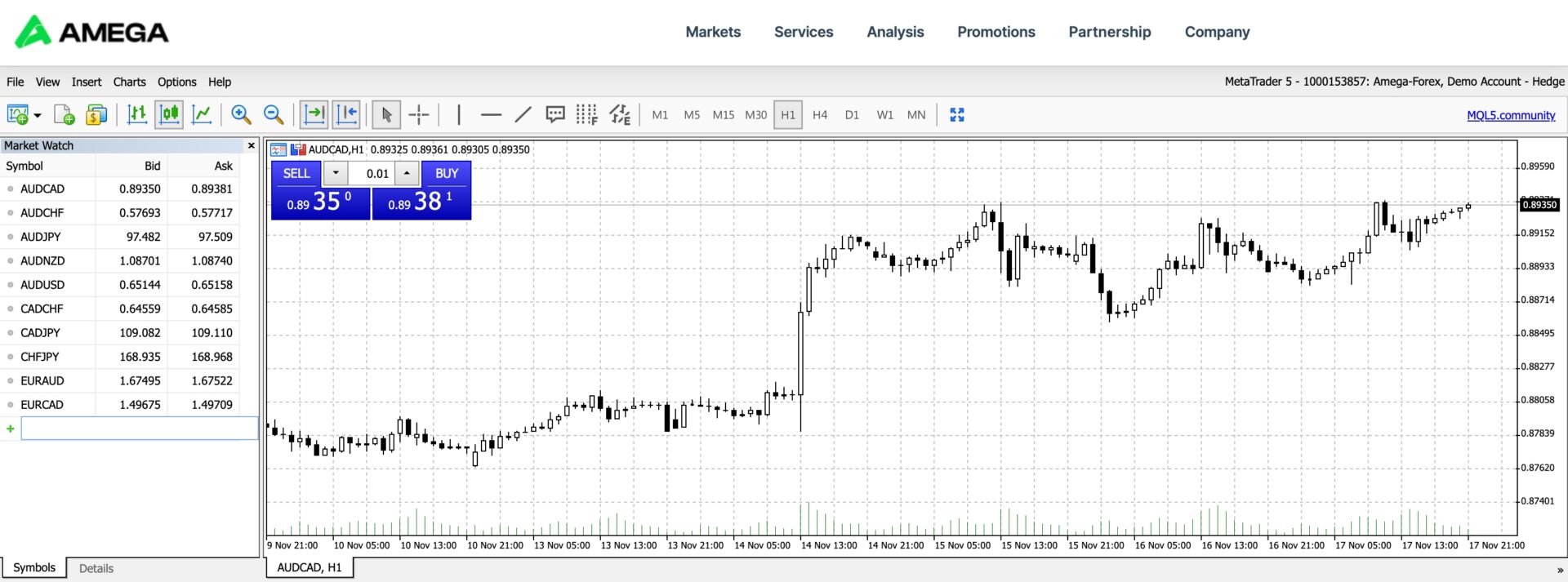 Amega MetaTrader 5 platform