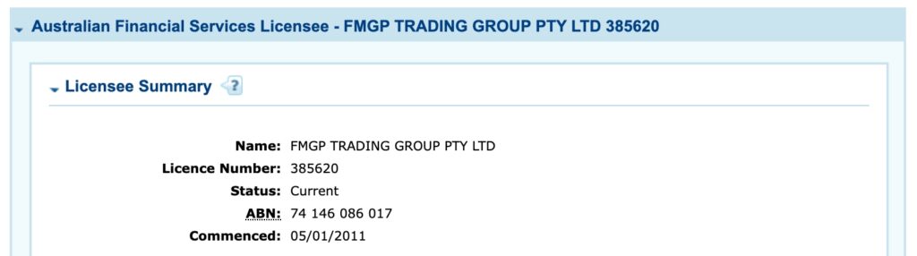 FMGP Trading Group Pty Ltd ASIC license
