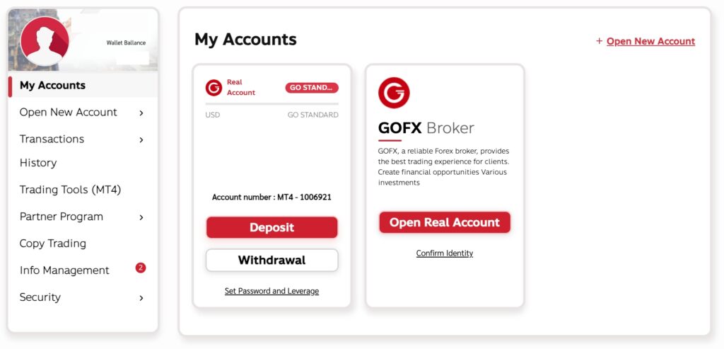 Opening a GOFX demo account