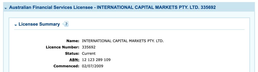 International Capital Markets Pty Ltd ASIC license