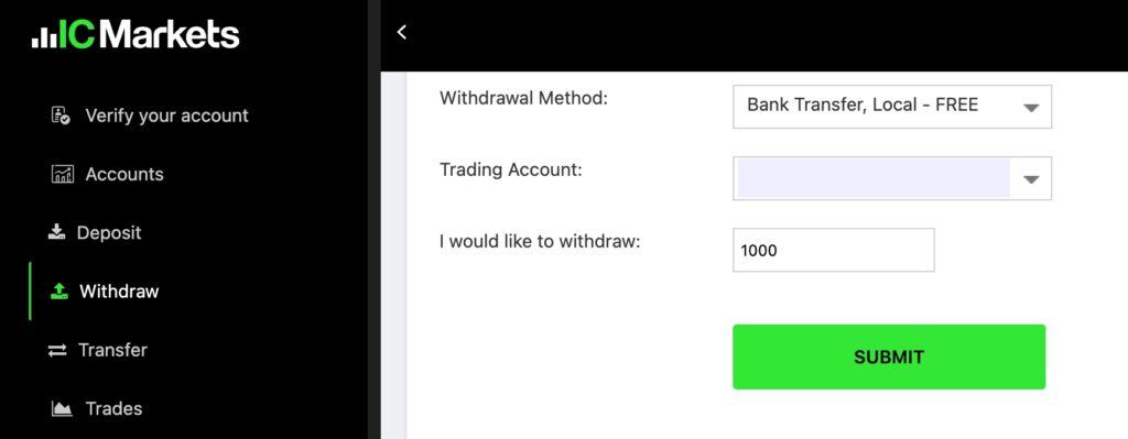 Making a withdrawal from IC Markets