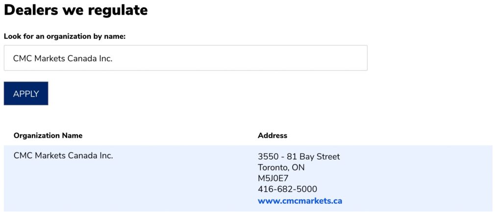 CMC Markets Canada CIRO License